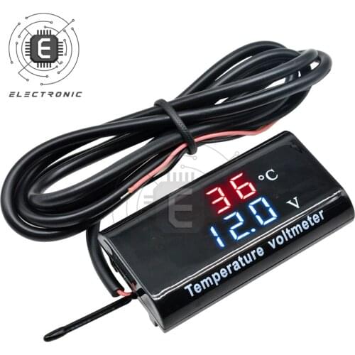 12V 18V LED Digital Car Volt Meter Auto LED Digital Voltmeter Gauge Thermometer Voltage Meter Detector for Motorcycle Car Auto