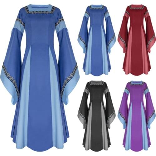 2017 Medieval Oil cloth Long Maxi Medieva Dresses Gowns Boho Peasant Wench Victorian Dress Vintage Long Sleeve Renaissance Dress