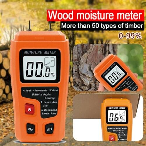 EMT01 Two Pins Digital Wood Moisture Meter 0-99.9% Wood Humidity Tester Timber Damp Detector with Large LCD Display
