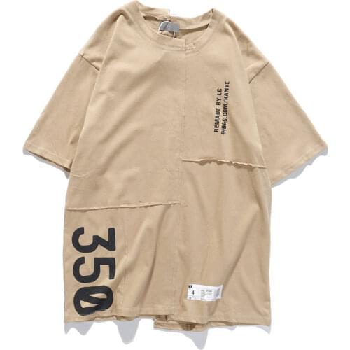Kanye West Spoof Asymmetric Men Women Summer T-Shirts Hip Hop Streetwear Khaki Oversized Tops Tees Casual Letter Print TShirts