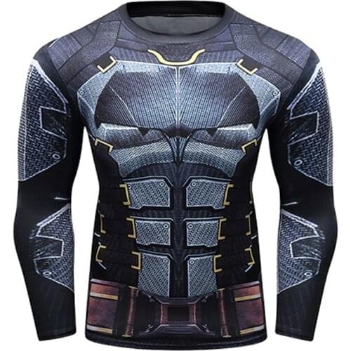 3D printed T-shirt compression tights mens fitness running tops breathable stretch long-sleeved sports gym cycling clothes