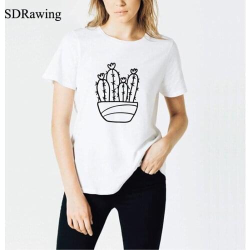 Cactus print cotton T Shirts Graphic Tee Graphic tops Unisex Women Cotton Tops Shirt Graphic Collection gift t shirt drop ship