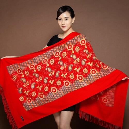 Cashmere PashminaHead Scarves Women Elegant Scarf Warm Shawl Long Floral Embroider Stoles Bandana Scarf Hijab Beach Blanket