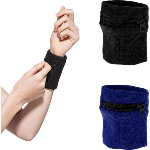 2 Pieces Adult Men Women Wristband Sports Sweatband Wrist Wallet with Zipper Pocket for For Gym Sports Basketball Soccer Tennis