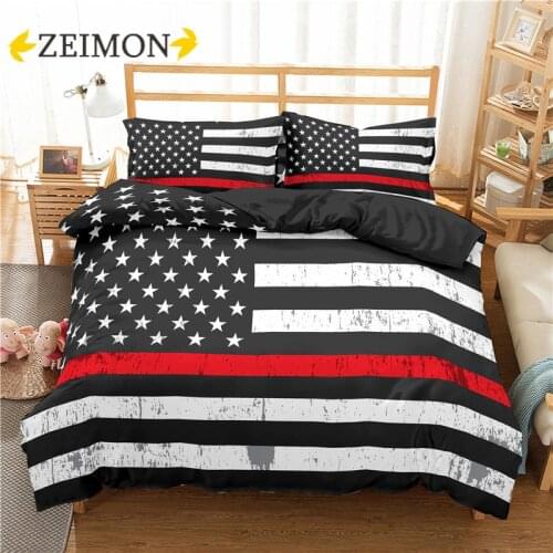 ZEIMON American Flag Bedding Set 2/3pcs Bed Sets Home Textile Strip Duvet Cover Set Modern Bedclothes Pillowcase Queen Size