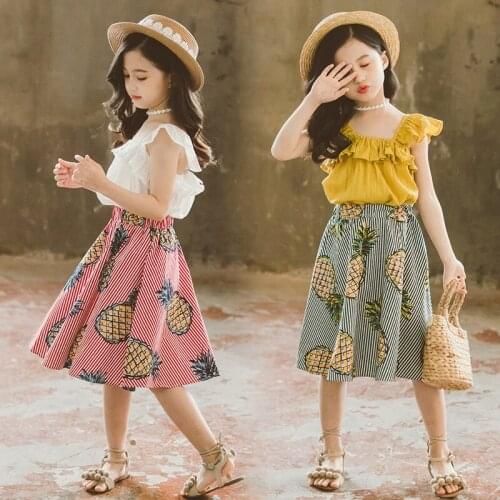 2019 Children Summer Clothing Sets 3-18Y Toddler Kid Baby Girl Clothes Sets Yellow Chiffon Tops+Pineapple Skirt Outfits Clothes