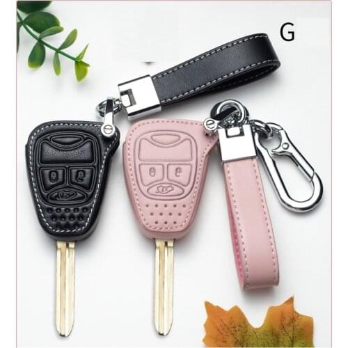 Leather Car Key Cover Case for Chrysler Pacifica Aspen 300 Dodge Caravan Jeep Wrangler Jk Commander Grand Cherokee