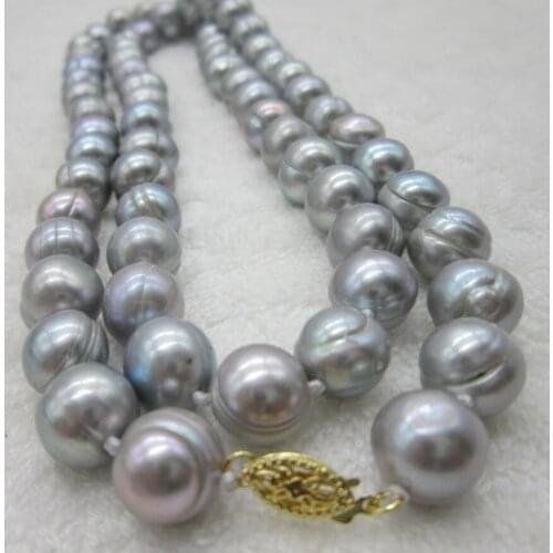 Beautiful 11-12 MM South Gray natural Pearl Necklace 35" yellow CLASP