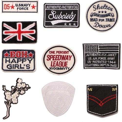 4 Pcs Cartoon Decorative Slogan British flag icon Embroidered Applique Patches For DIY Iron on Badges Stickers on a backpack