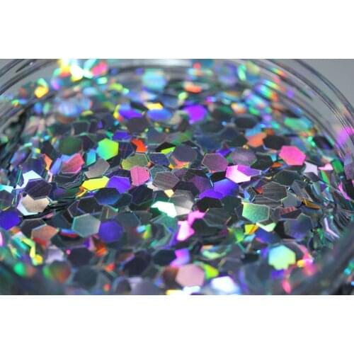 Big size 6mm extra thin Holographic Silver Hex Glitter Sequin