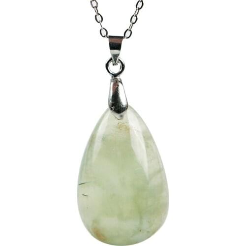 Natural Pre hnite Pendant Necklace Jewelry Making Genuine Green Gems Quartz Crystal Water Drop Bead Woman Pendant 29*18*9mm