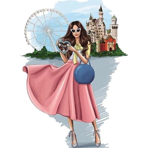 Girl Patch For Clothes Diy Parches Heat Print On T-Shirt Dresses Sweater Garment Washable Thermal Sticker Patch Castle Princess