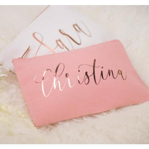 Personalized names Monogram Makeup Bag - Cursive Script CUSTOM NAME Teal blush pink bridesmaid Make Up Bag - Best Friend Gifts