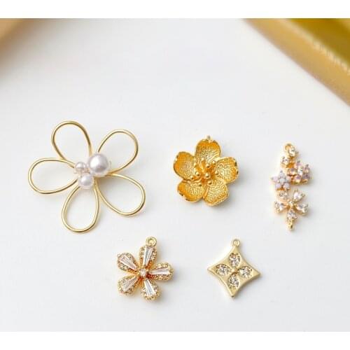 Gold-clad spring and summer flowers series jewelry materials earrings accessories necklace pendant hand-made accessories
