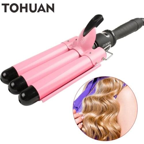 TOHUAN Ceramic Hair Crimp Curling Iron Triple Barrel Hair Curler Irons Wave Styling Tools Hair Styler Waver Wand 5 Types