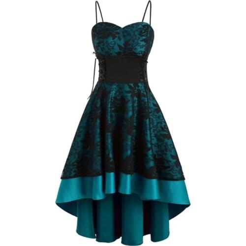 Vintage Lace Overlay Evening Party Dress Sexy Spaghetti Strap High Low Gown Female Elegant Women Lace Up Midi Dresses Vestidos