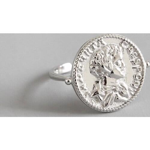 WYJZY Korean version of the retro portrait sterling silver ring for women Ms. index finger open ring jewelry exquisite gift