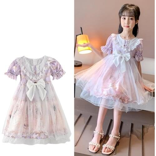 Princess Lolita Skirt Girls Summer 2020 New Western Children Cartoon Dress Short Sleeve Puffy Tulle Skirt cute kids loli clothes