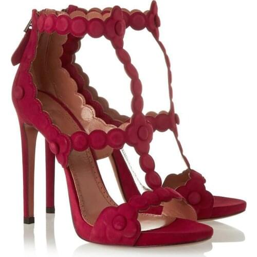 Women new arrival sexy red suede stiletto sandals criss cross strap hollow out high heel shoes woman elegant cross strap sandals