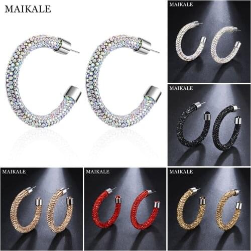 MAIKALE New Fashion Austrian Crystal Hoop Earrings for Women Big Round Shiny Large Circle Rhinestone Earings Charm Jewelry Gift