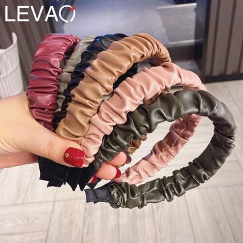 Levao Retro Ruched Headband PU Leather Head Band Bezel for Women Hair Accessories New Solid Color Hair Hoop Hairbands
