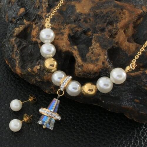 Fashion Style Stainless Steel Jewelry Sets For Women Gold Color Necklace And Stud Earrings SDNZAXCA