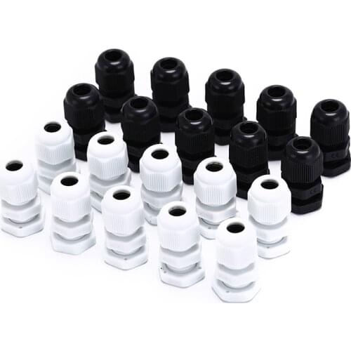 10pcs/lot New IP68 M12 for 3mm-6.5mm Wire Cable CE White Black Waterproof Nylon Plastic Cable Gland Connector