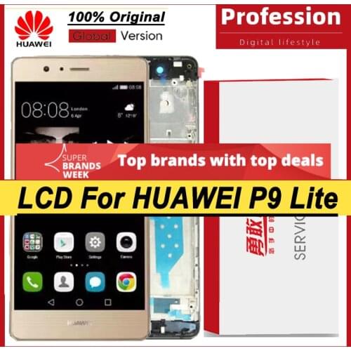 100% Original 5.2'' LCD with Frame for Huawei P9 Lite VNS-L31 L21 L19 Display Touch Screen Digitizer Assembly Repair Parts