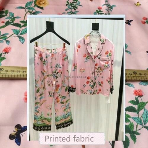 146cm wide print stretch satin fabric fashion week printed fabric pajamas dress handmade DIY fabric wholesale cloth