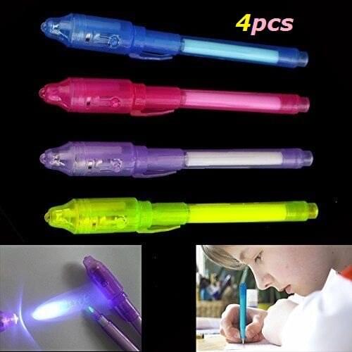 4pcs/lot ,Invisible Ink Pen with Built In UV Light pen Secret Message Stationery