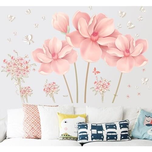 Large 3D Pink Flower Wall Stickers for Bedroom Living Room Decoration Wall Decals Room Decoration Teenager Aesthetic Posters