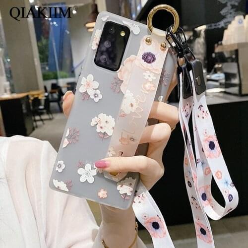 Flower Wristband Strap Case For Samsung Galaxy A71 A51 A72 A52 A41 Note 20 10 S21 Ultra S20 FE A70 A50 Holder Stand Phone Cover