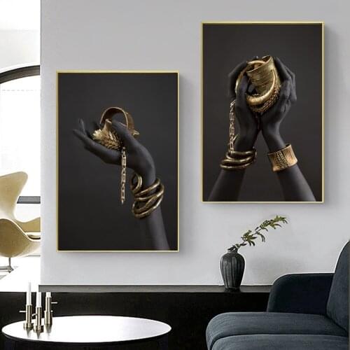 Black and Gold Hand Bracelet Oil Painting on Canvas African Art Cuadros Posters and Prints Wall Art Picture for Living Room