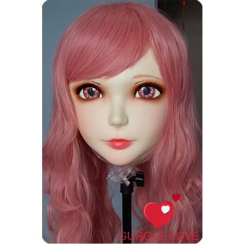 DM011) Female Sweet Girl Resin Kigurumi BJD Mask Cosplay Japanese Anime Role Lolita Lifelike Real Mask Crossdress Sex Love Doll