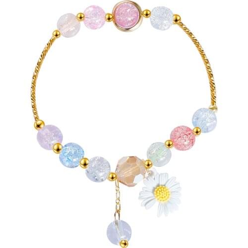 Hot Sell Daisy Flower Bracelet Colorful Chain Dazzling Lucky Beads Cuff Bracelet Twisted Bangle Fine Bracelet Jewelry Lady Gift