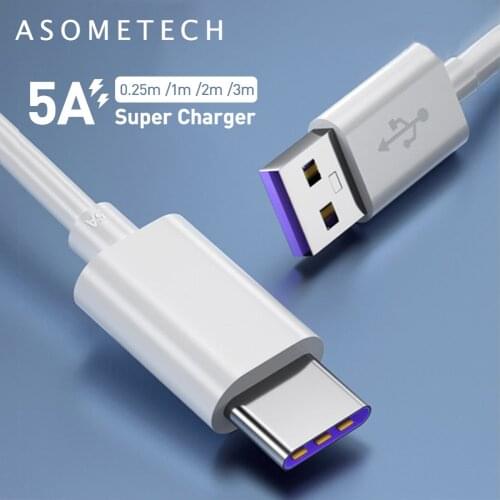 5A Cable Super Charge FPC Fast Charging USB C Cable Data White Type C Cable For Huawei P30 Pro Samsung Mobile Phone USB Cable