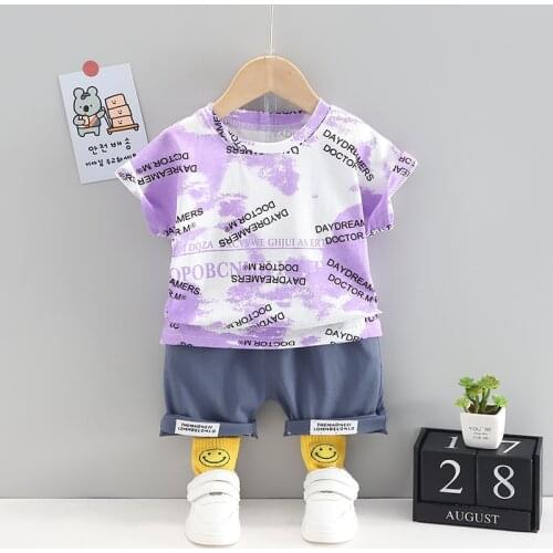 2021 Suit Hot Sale Kids Short Sleeve Children Boy Clothing Set Cartoon Letter Printing Costume Boy Clothes T-shirt Pants