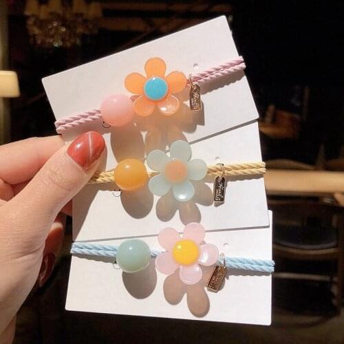 Cute Colored Hair Rope Ladies Korean Style Elastic Hair Rubber Band Beautiful Flower Hair Tie Headdress Small Jewelry For Girl