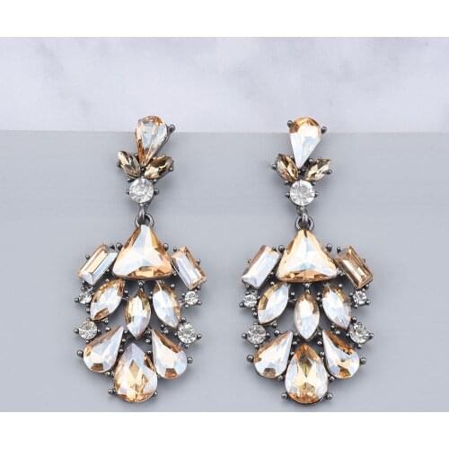 Fahion Luxury Statement Champagne Glass Earring for Women Girls Clear Crystal Earrings