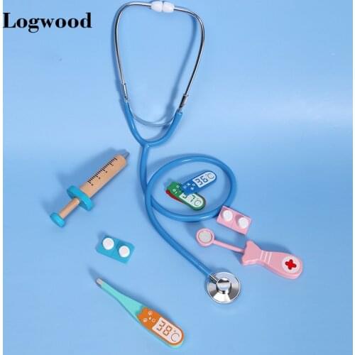Wooden Simulation Doctor Toy Set Real Life Game Kids Stethoscope Earpiece Set Play a Nurse Simulation Injection Tool