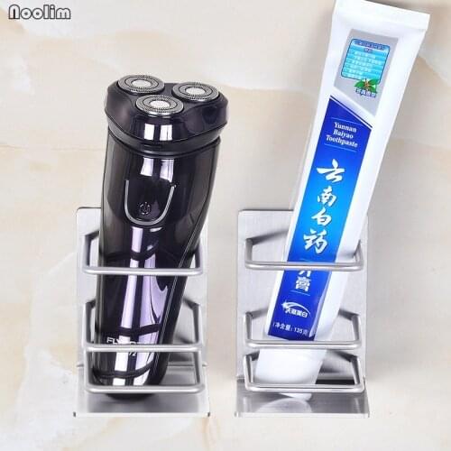 NOOLIM Tumbler Shelf 304 Stainless Steel Wall Hanging Toothpaste Holder Multifunctional Wall Mounted Bathroom Shaver Shelf