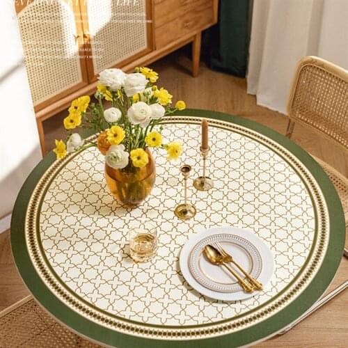 New leather round table mat Retro customize leather round table tablecloth waterproof dining table Protective cover placemat