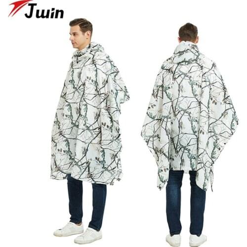 Hunting Snow Jungle White Camouflage Raincoat Tent Outdoor Mountaineering Hiking Multifunction Rainwear For Man And Woman