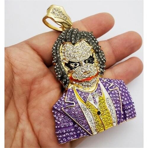 Hip Hop Clown Movie Characters Punk Necklace Pendant With Rope Chain Bling Cubic Zircon Cool Mens Rock Biker Jewelry Gift