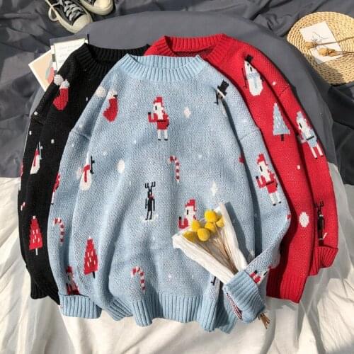 Pullover Womens Christmas Red Festive Sweater New Loose Same Color Hoodie Men And Women Harajuku All-match Knitwear
