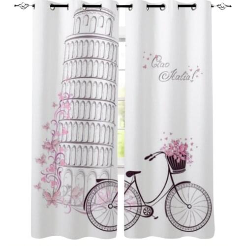 Butterfly Bicycle Romantic Postcard Window Curtains for Living Room Luxury Kitchen Bedroom Drapes Home Decor Backdrop Curtain