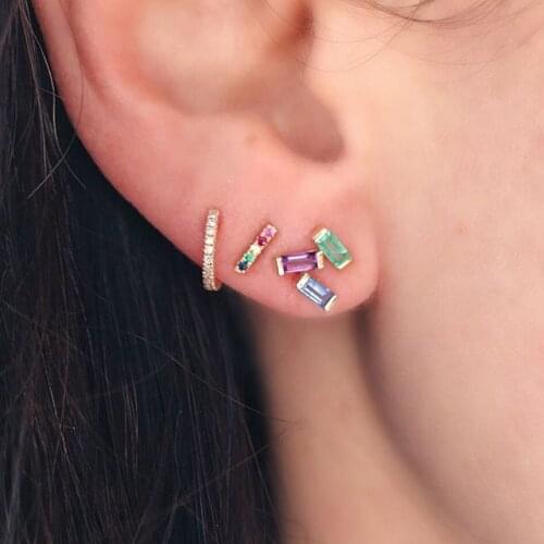 Rose gold color stud earring Christmas gift square micro pave cz 5 color elegant fashion 925 sterling women girl wedding jewelry