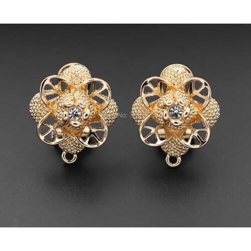 Earrings post Loop Connectors Base Paved CZ 19mm Filigree Flower African Clip Stud Earrings Hooks DIY India Jewelry Findings