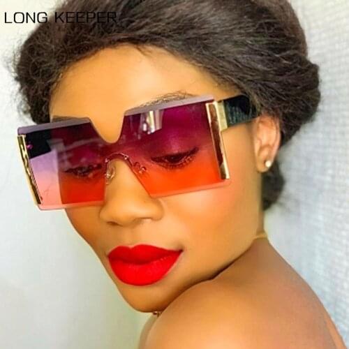 Oversized Square Sunglasses Women 2020 Big Frame Brand Designer Rimless Sun Glasses UV400 Men Eyewear Shades Gafas De Sol