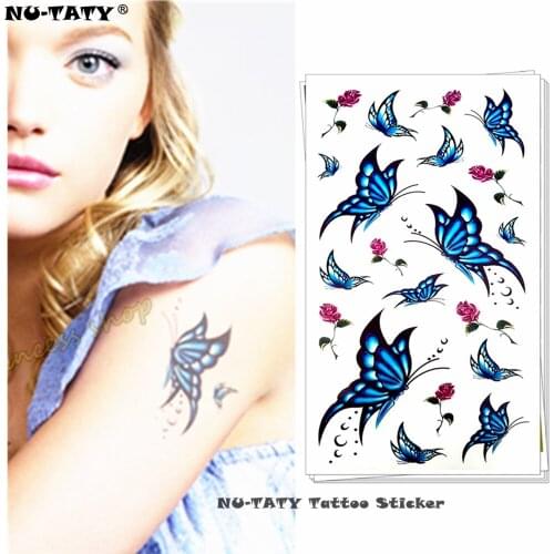 Nu-TATY Blue Lover Butterfly Temporary Tattoo Body Art Arm Flash Tattoo Stickers 17*10cm Waterproof Painless Tatto Sticker